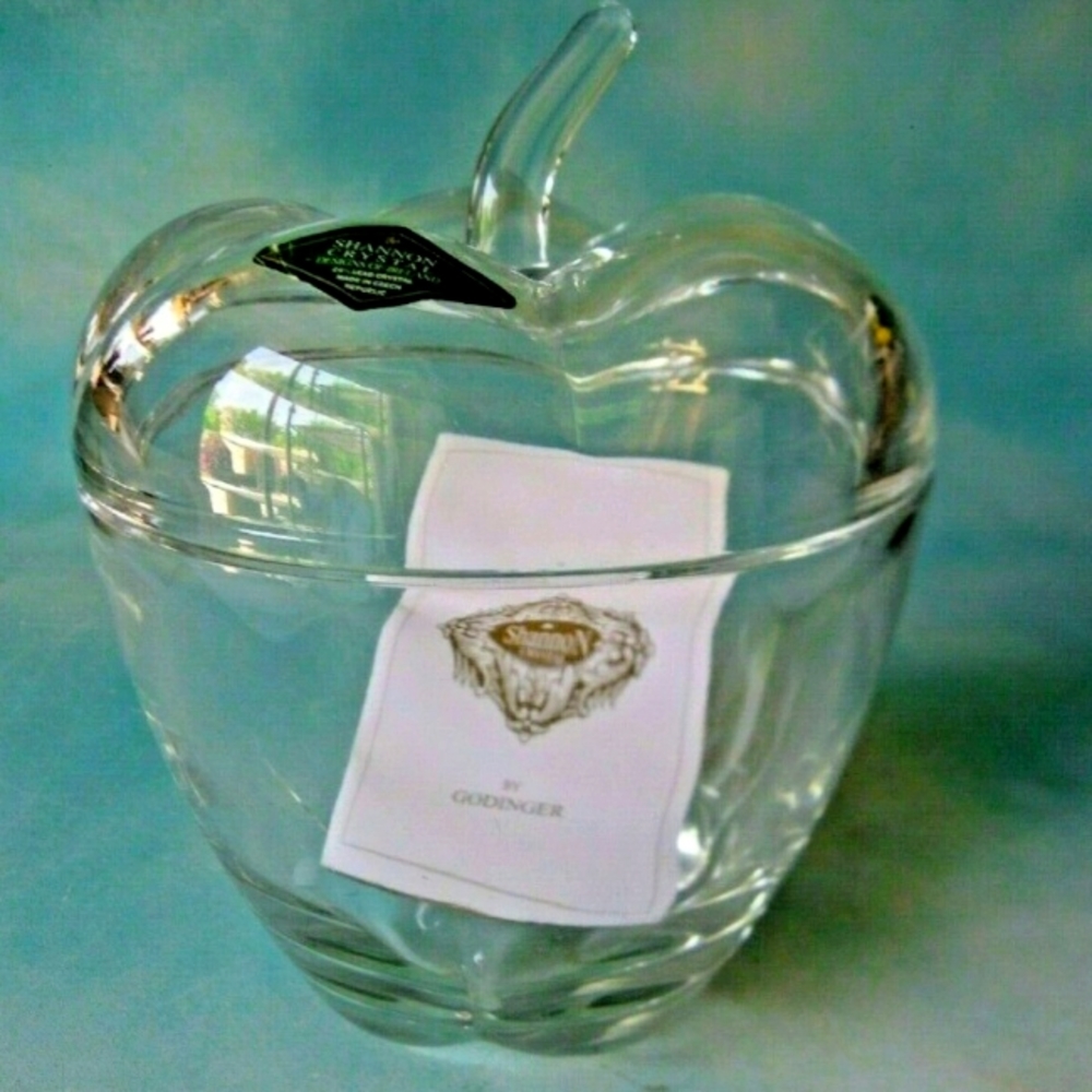 Flawless Shannon Godinger Crystal Apple Covered Candy Jar Czech Bump Base & Lid